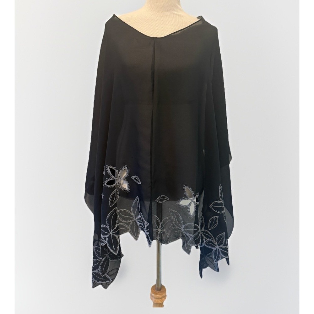 Your Best Look Cover‎ Up Scarf Women's OS Black Embroidered Shawl Wrap  75" x28"